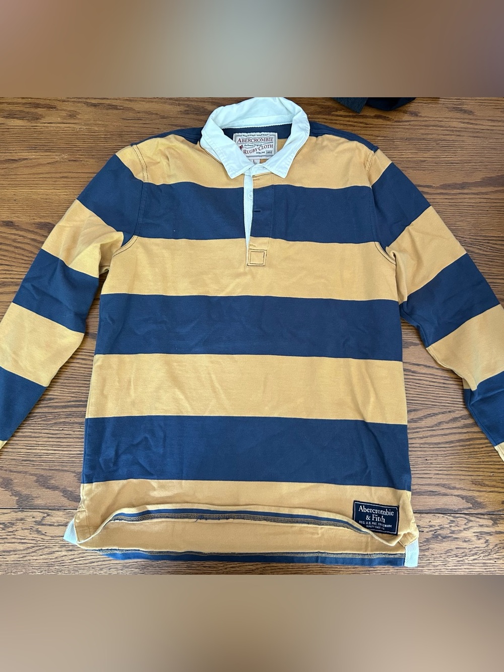 Abercrombie & Fitch Mens Striped Rugby Shirt - Navy & Mustard